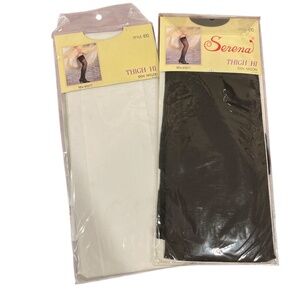 New & Vintage Serena 2-Pair Black & White Thigh High Sheer Stockings OS